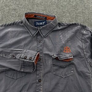 Roar Foundation Edition Button Up Shirt Mens 2XL Faded Grunge Gothic Distressed